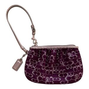 Coach purple & silver lurex wristlet in EUC. No callouts.